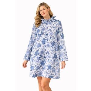 Tuckernuck Daphne Dress Women XXL Blue Chintz Toile Floral Bow Ruffle Neck Tie